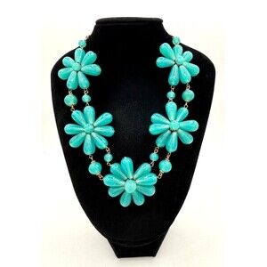 2Chic Faux Turquoise Statement Necklace Bib Collar Flower Shaped Glass‎ Beads
